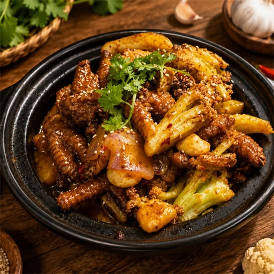 辣啫啫虎皮凤爪煲 Spicy Braised Chicken feet